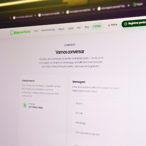 Tela de contato do Bate no Ponto no computador